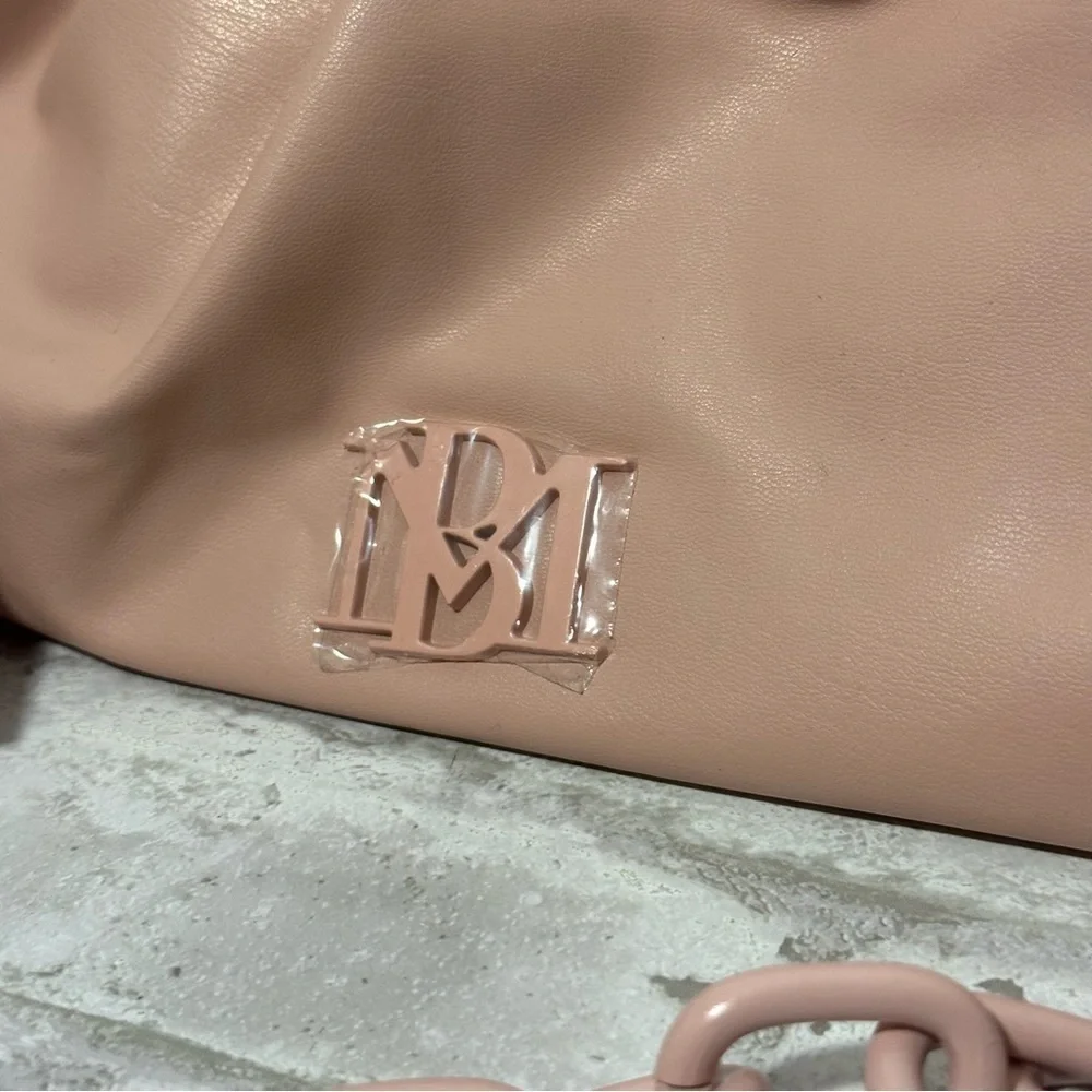 NWT BADGLEY MISCCHKA Blush Pink Wrapped Frame Clutch Ruched Chain Vegan‎ Leather